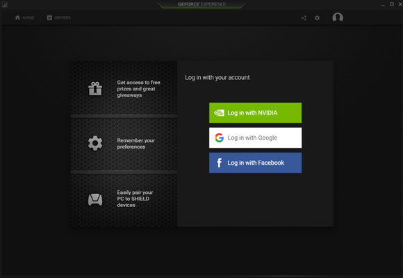 GeForce Experience login