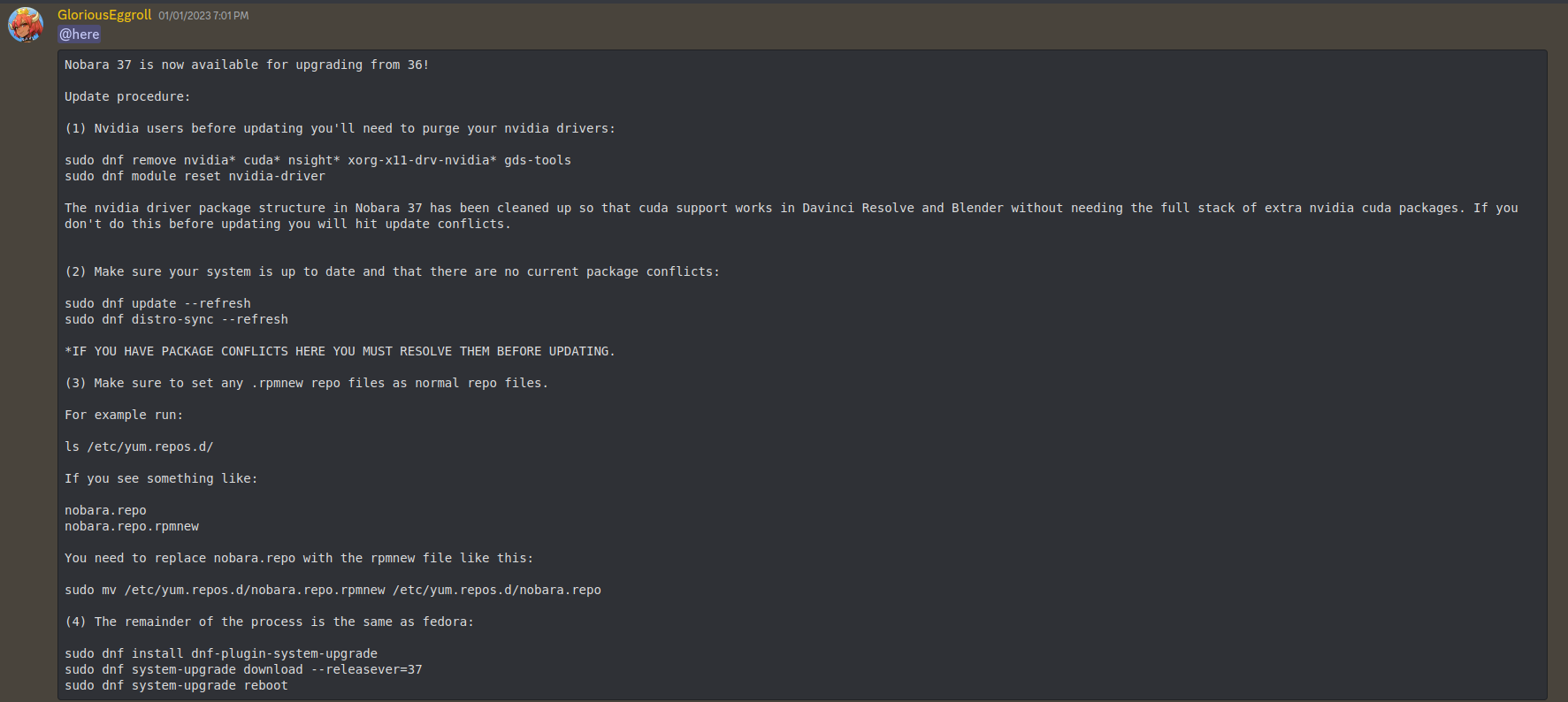 Notes for upgrading to Nobara 37