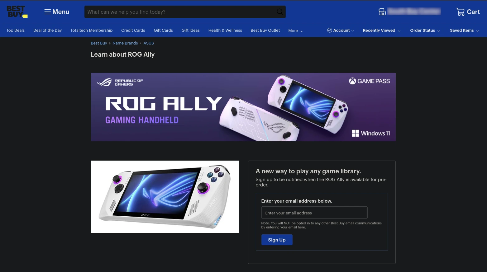 Best Buy page for Ally