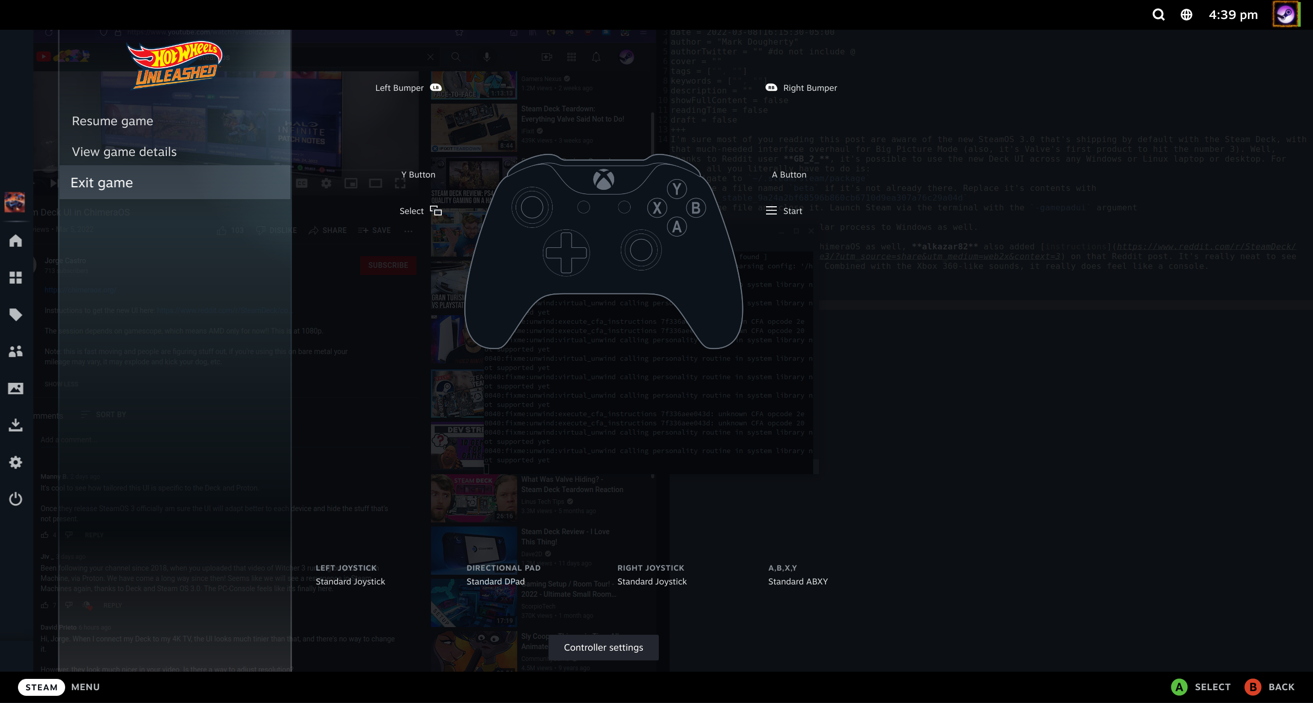 controller input screen