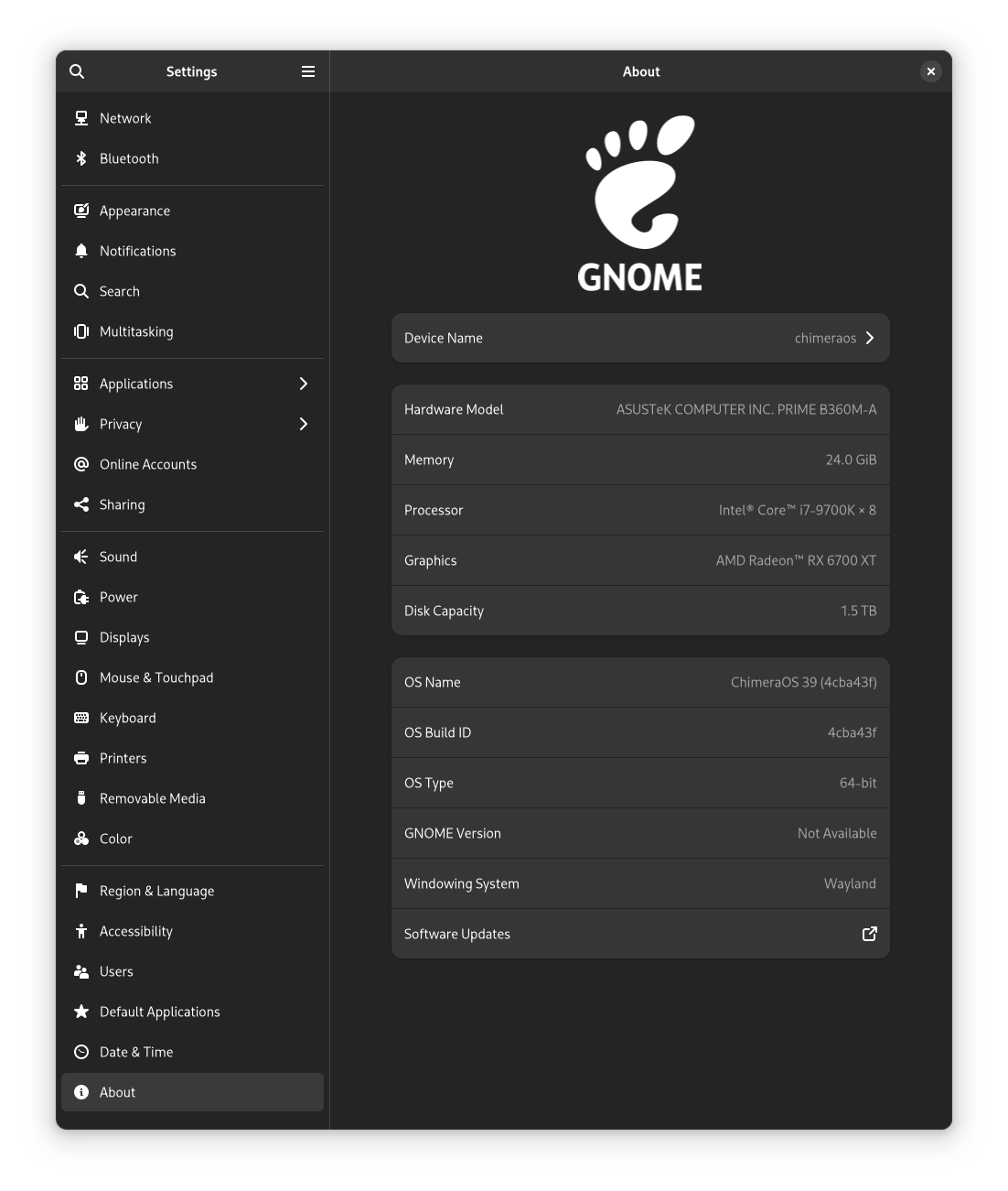 ChimeraOS system specs
