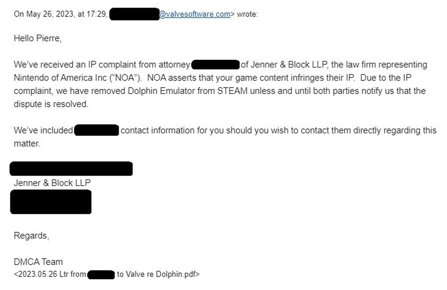 Email from Valve to Dolphin dev