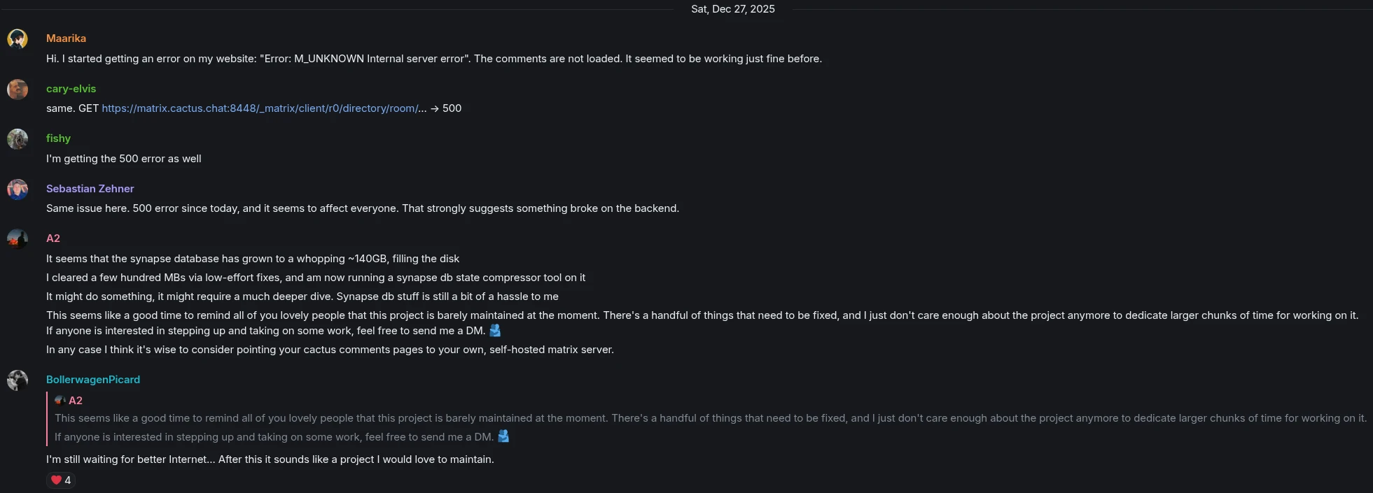 Cactus Comments Matrix server - Cactus Comments no longer being maintained?