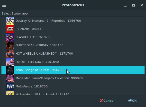 Protontricks game selection