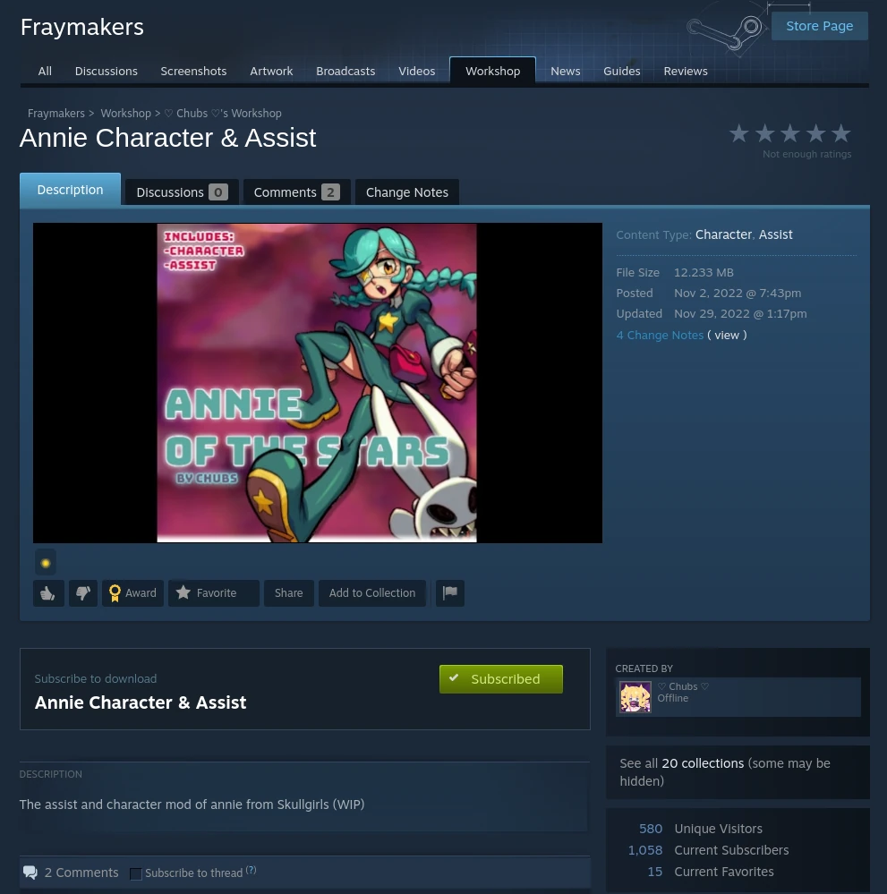 Fraymakers mod page for Annie