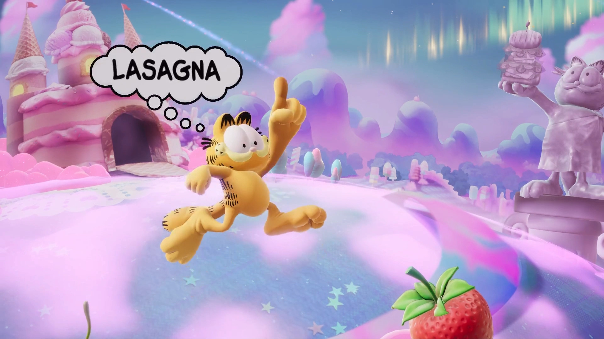Garfield thinking about lasagna