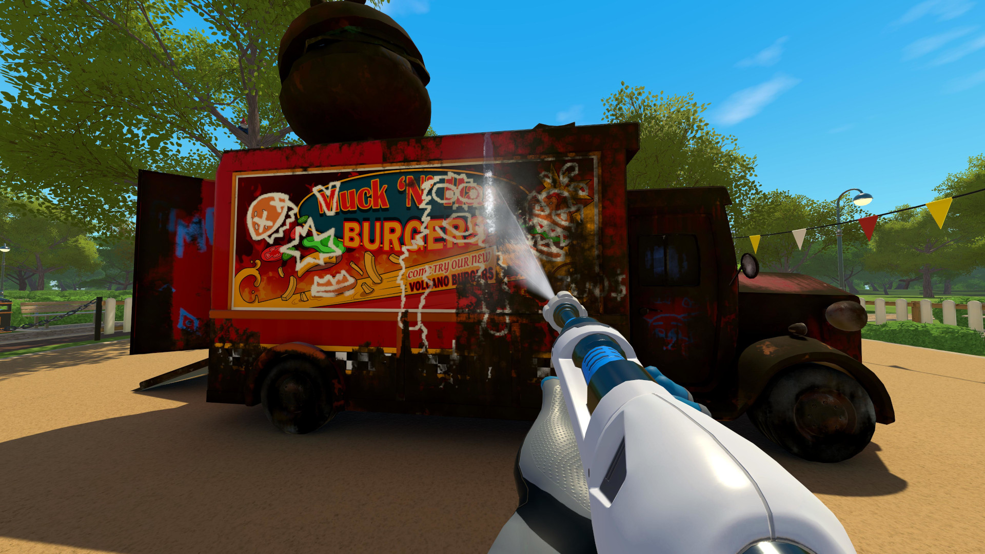 Washing a burger truck down