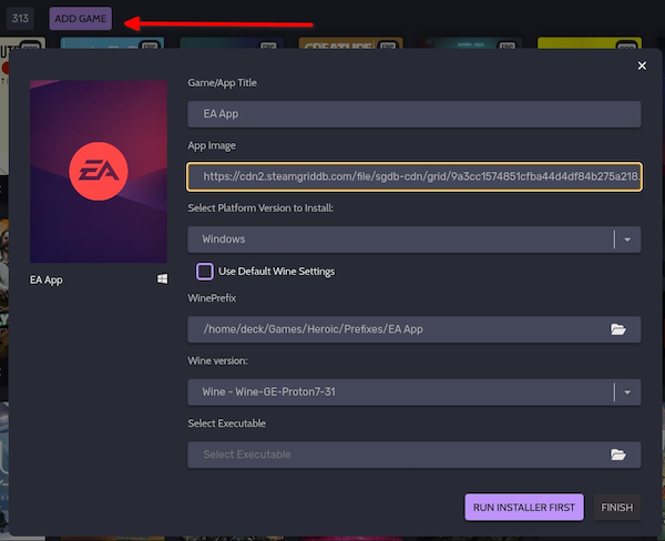 Sideloading EA App on Heroic Games Launcher