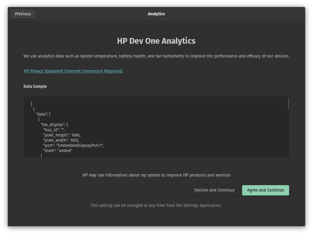 hp dev one analytics option