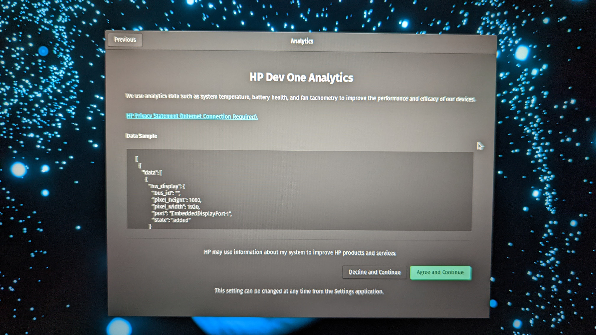 HP Dev One analytics page