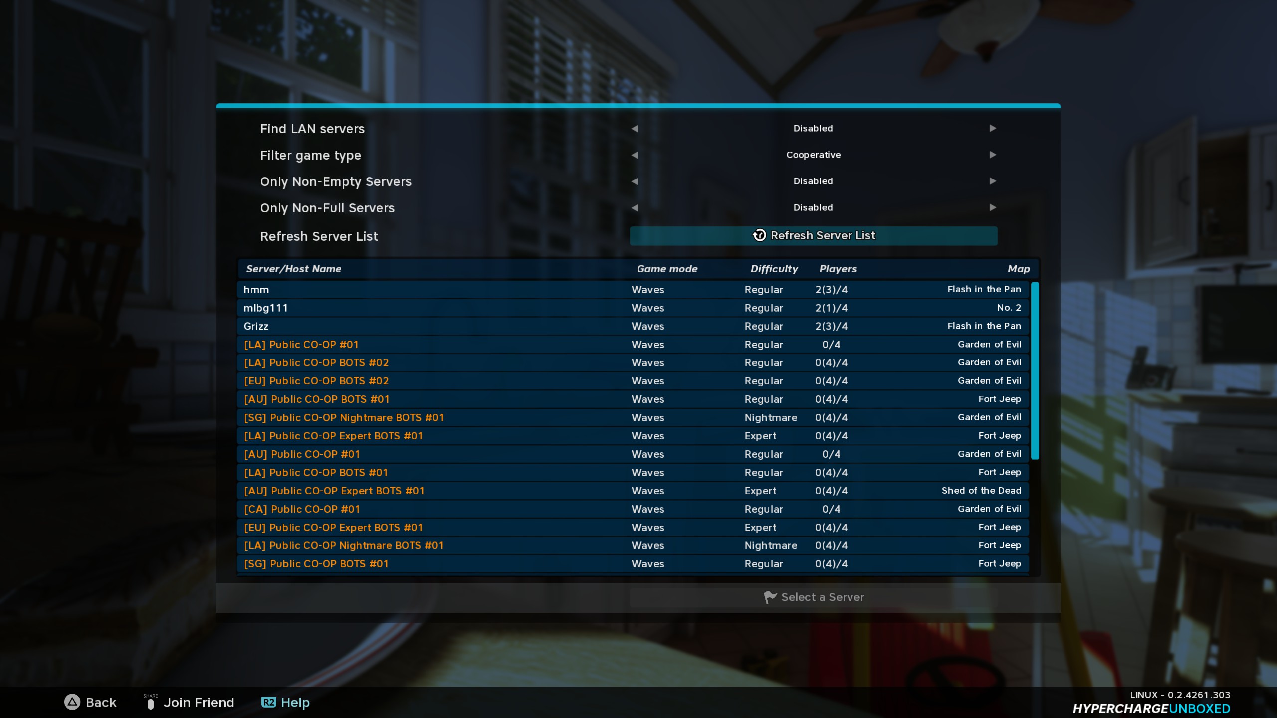 hypercharge unboxed server list on Linux
