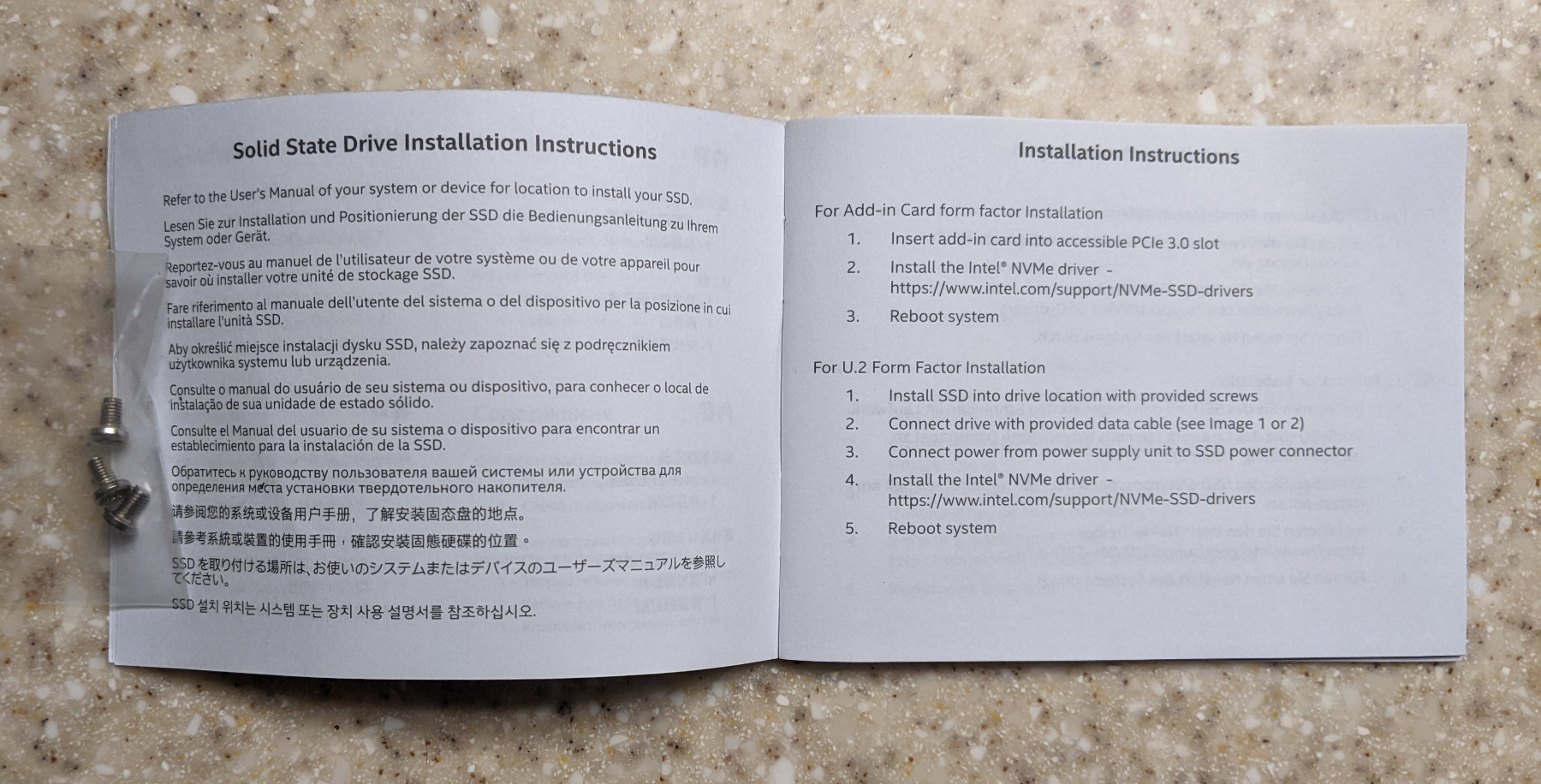 Intel Optane 905p instruction manual