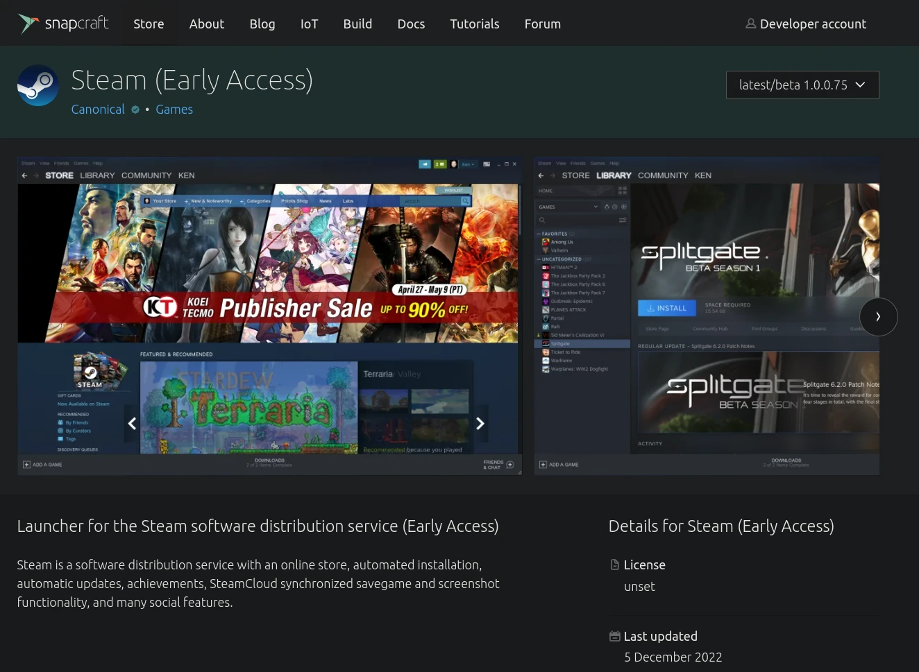 Steam on Snapcraft