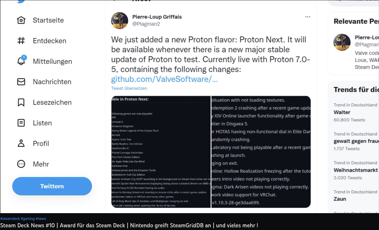 Proton Next Tweet by Valve dev