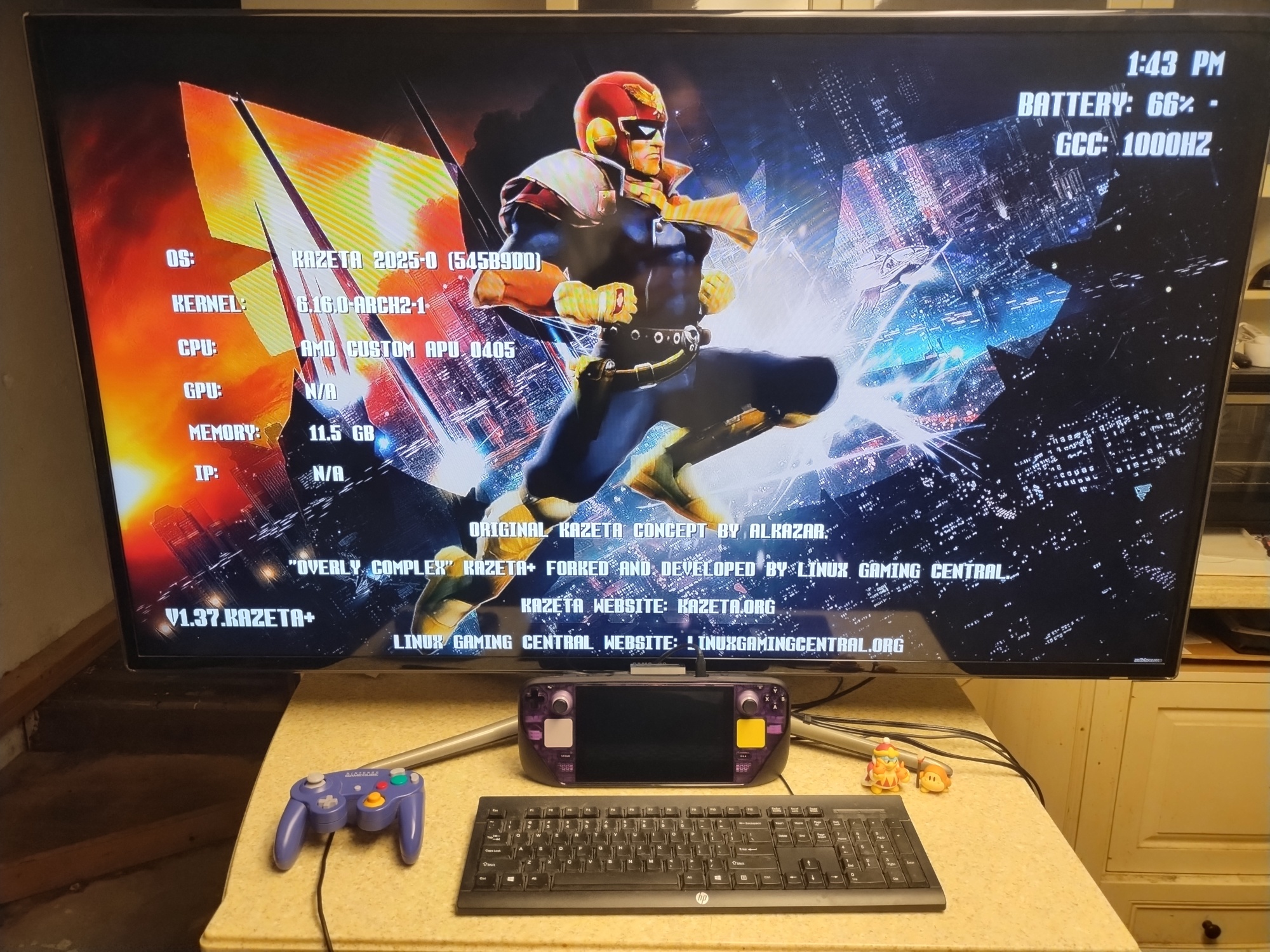 Kazeta+ on Steam Deck with GCC adapter attached