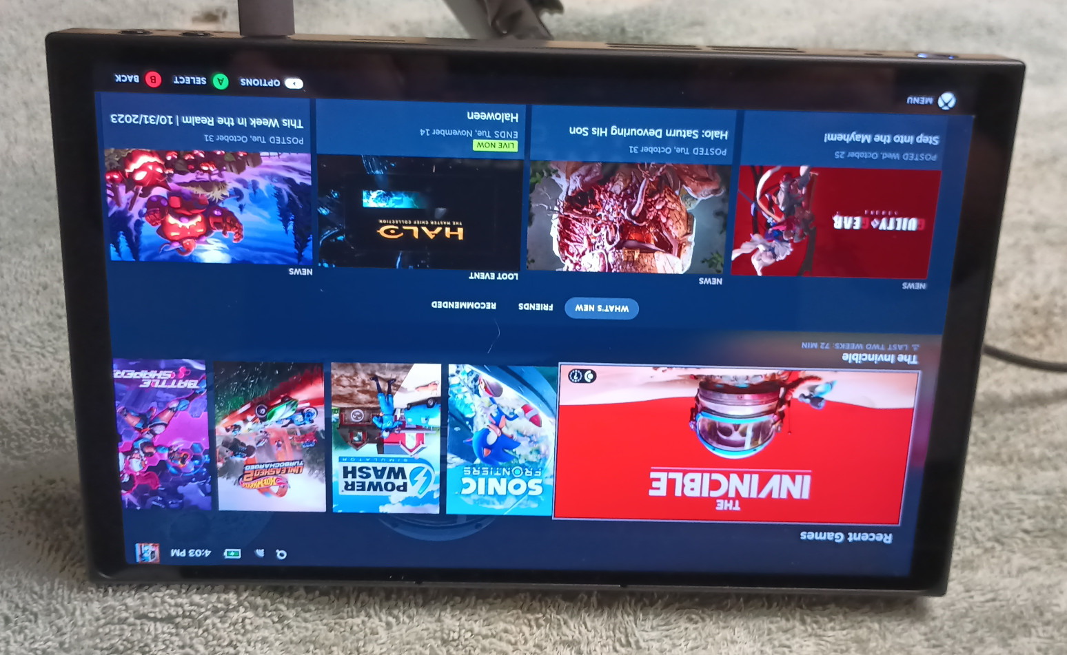 Upside down screen in game mode