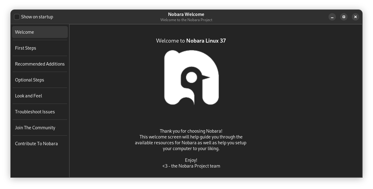 Nobara welcome screen