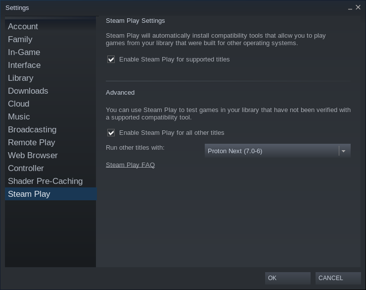 Setting Proton Next across all Steam games