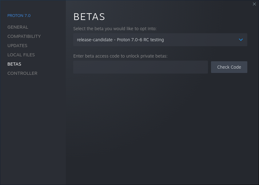 Selecting Proton 7.0-6 RC