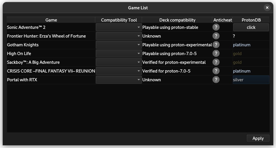 ProtonUp-Qt ProtonDB ratings