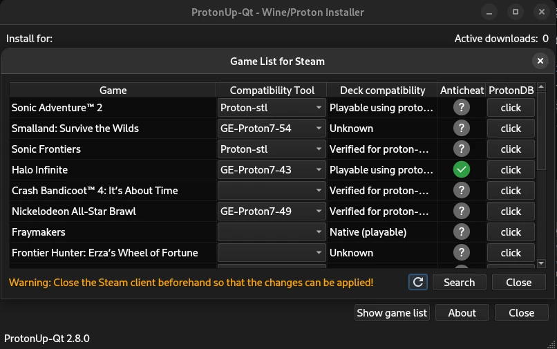 ProtonUp-Qt 2.8.0 Improves Startup Time, Adds Sorting & Searching Functionality to Game List
