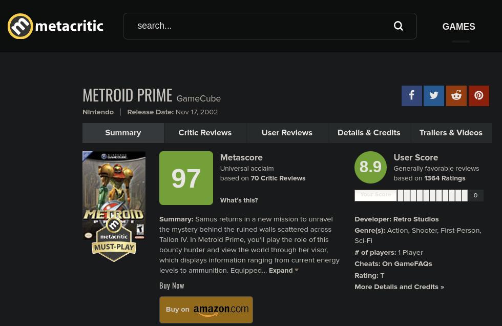 Metacritic score for Metroid Prime