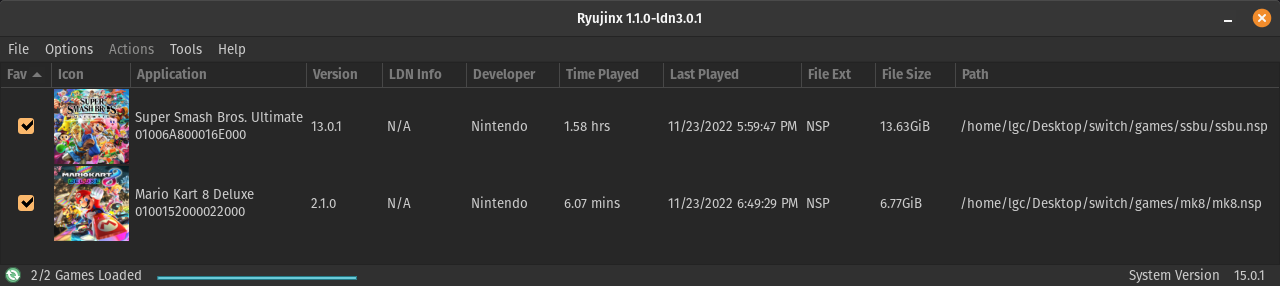 Ryujinx LDN main menu