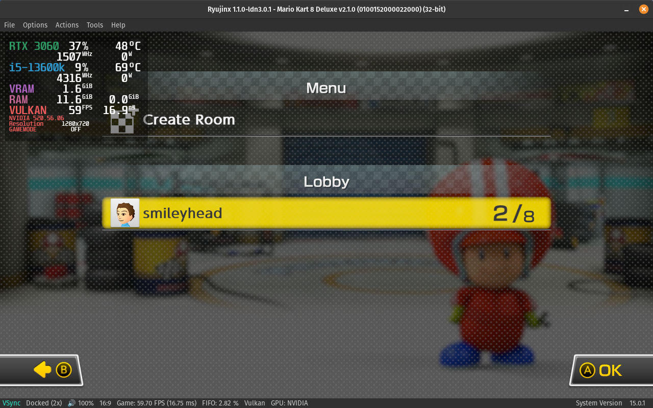 Ryujinx LDN MK8 online lobby