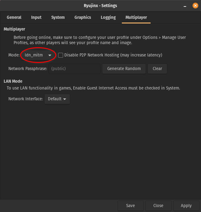 Ryujinx LDN configuring multiplayer mode