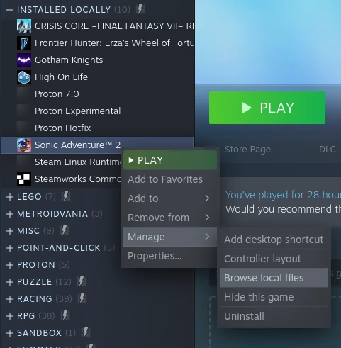 Browse local files in Steam