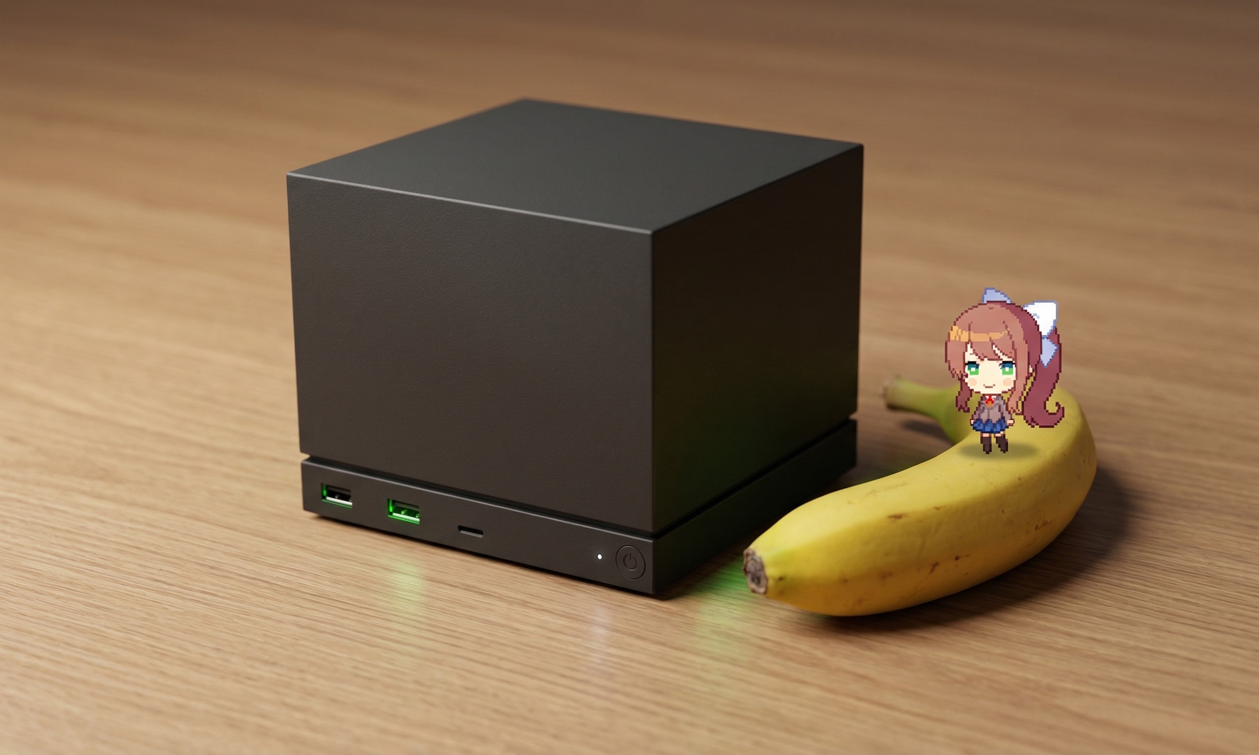 Monika chibi standing on banana