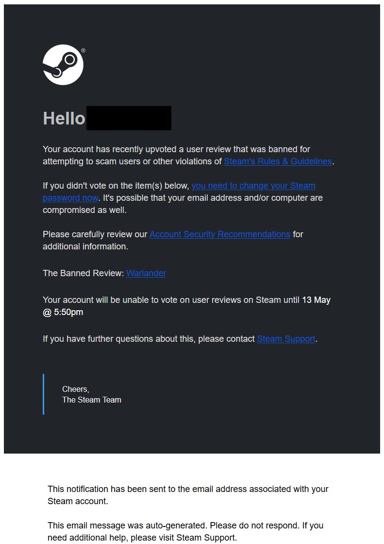 Steam voting review restriction notice