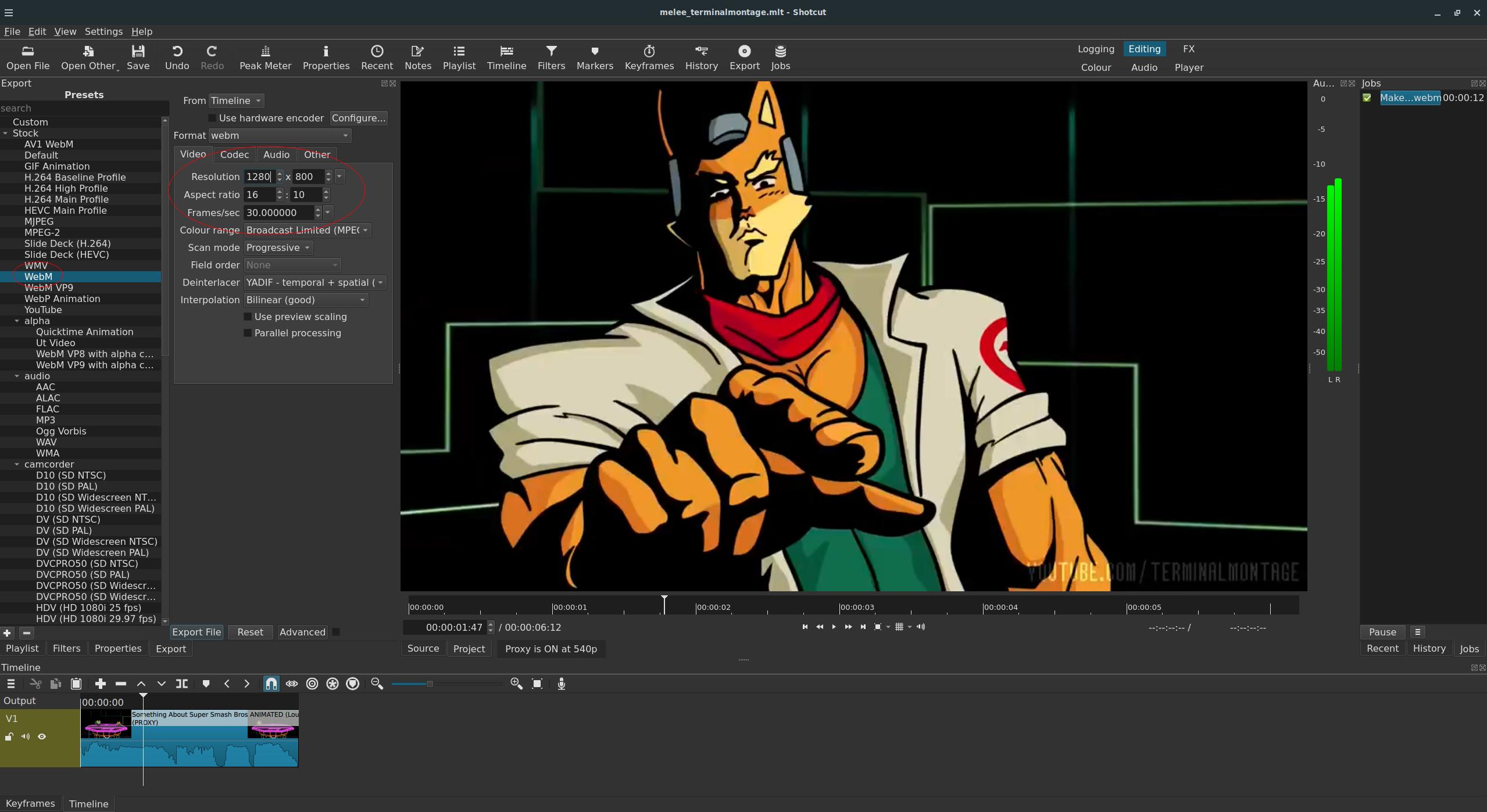 Video export settings