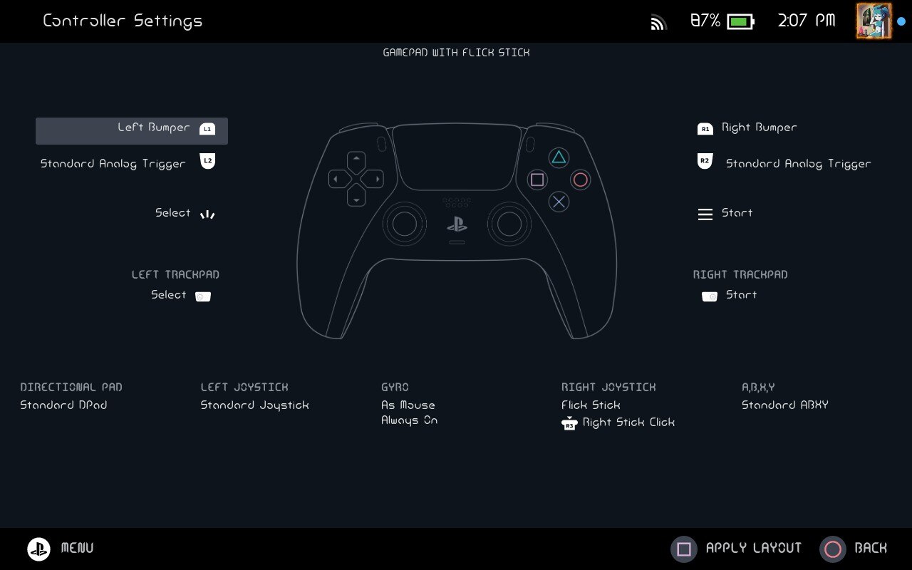 Steam Deck previewing gamepad template