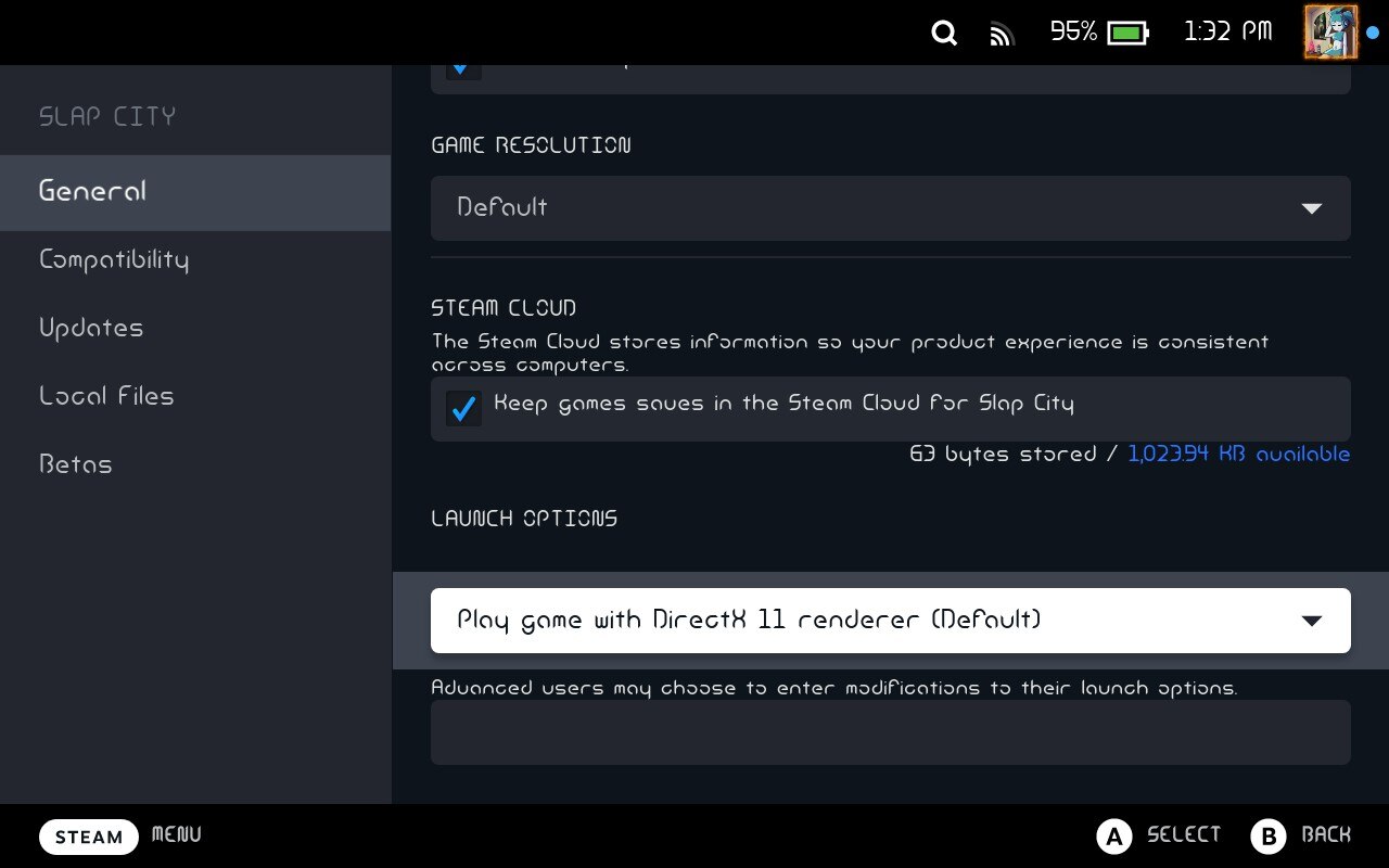 Steam Deck default launch option selection in properties