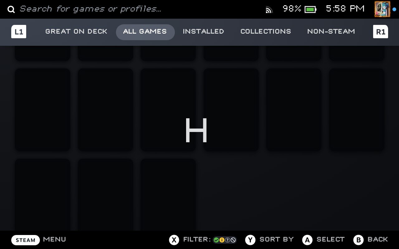 Fast jump in Steam library