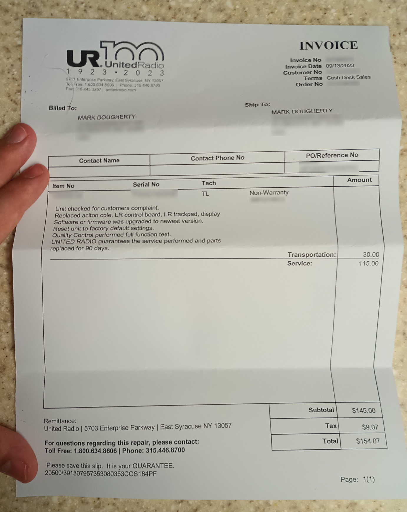 United Radio invoice