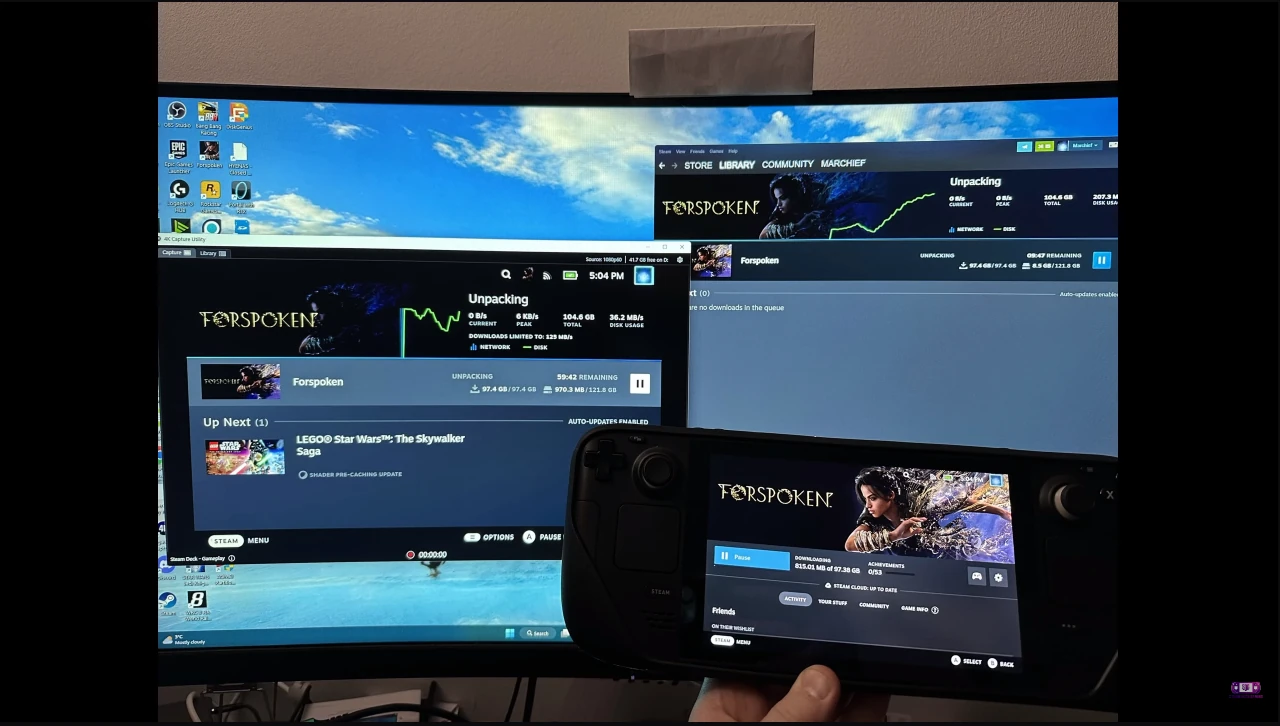 Steam Deck Gaming compares downloading times between desktop and Deck