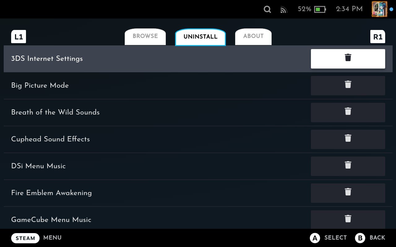 Audio loader uninstall music/SFX packs
