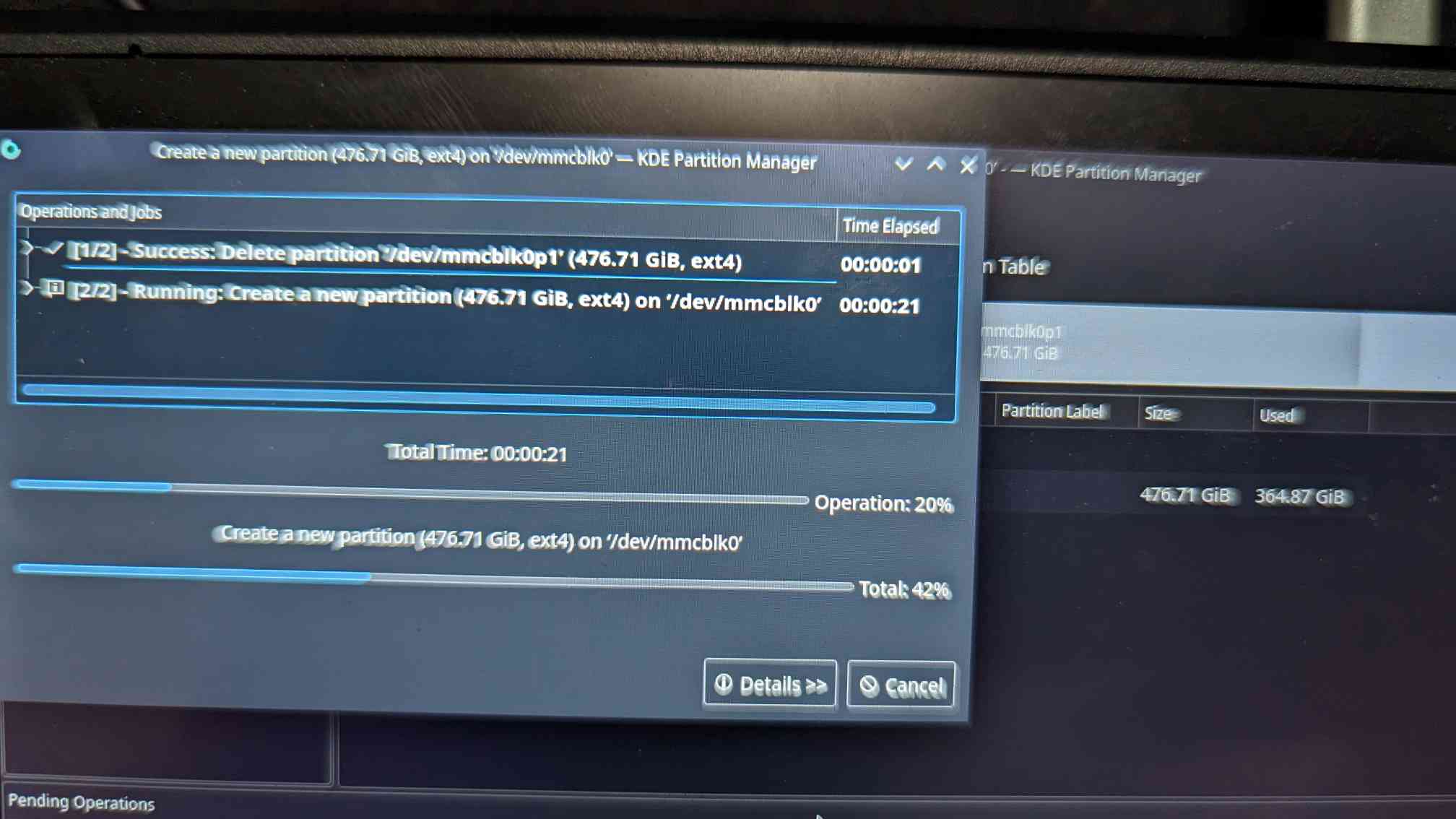 KDE Partition Manager formatting a MicroSD card