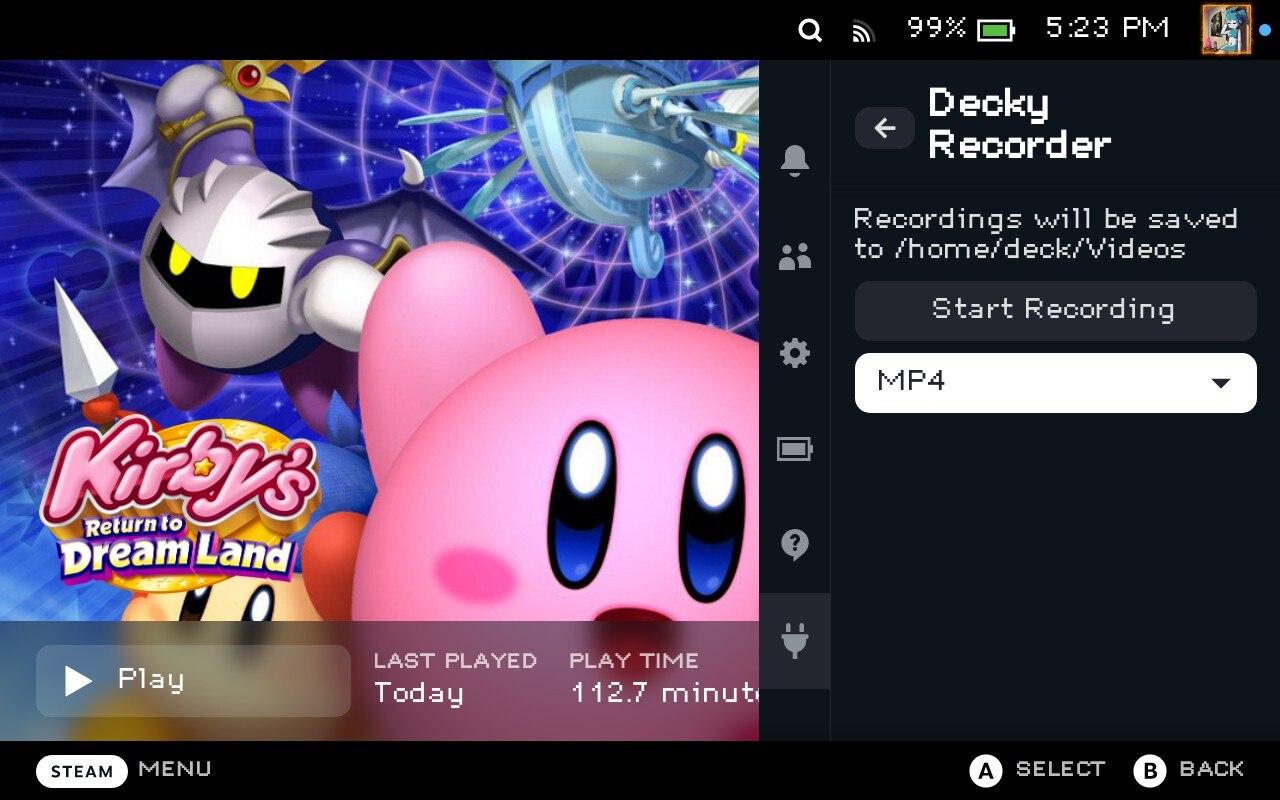Decky Recorder format options