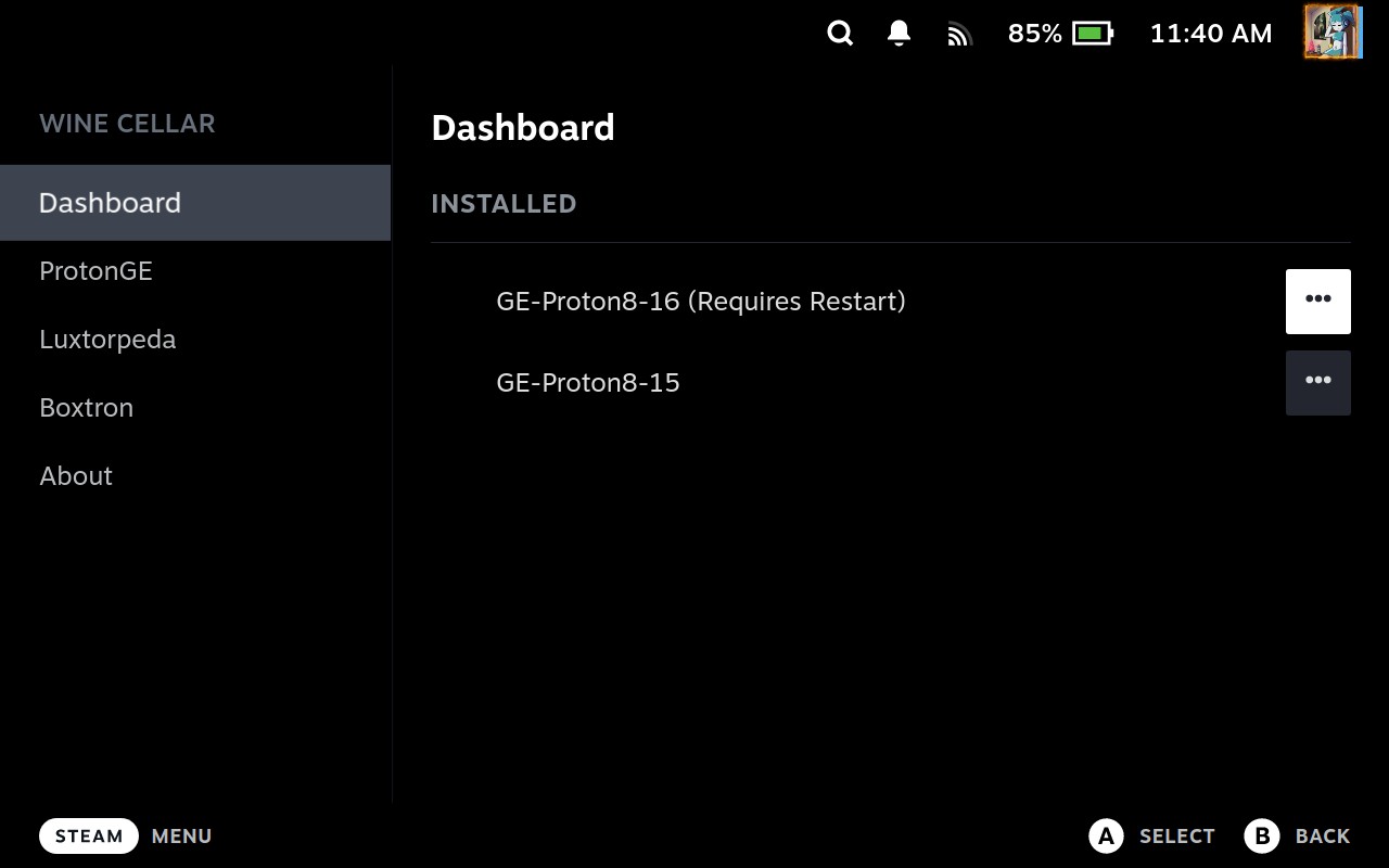 GE-Proton8-16 installed, restart required