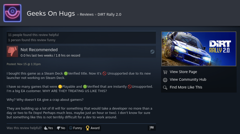 Inaccurate Steam Deck review of Dirt Rally 2.0