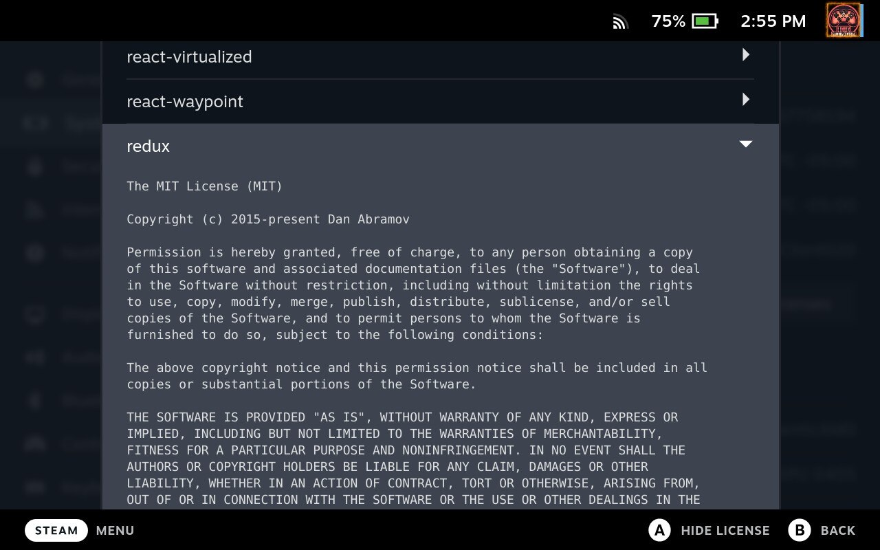 steam deck third-party licenses