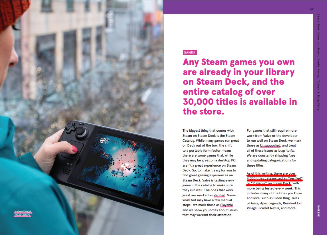 steam deck booklet number of verified/playable games mention