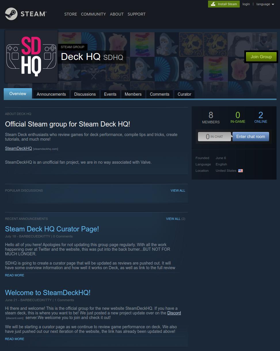 Steam Deck HQ Steam Curator page