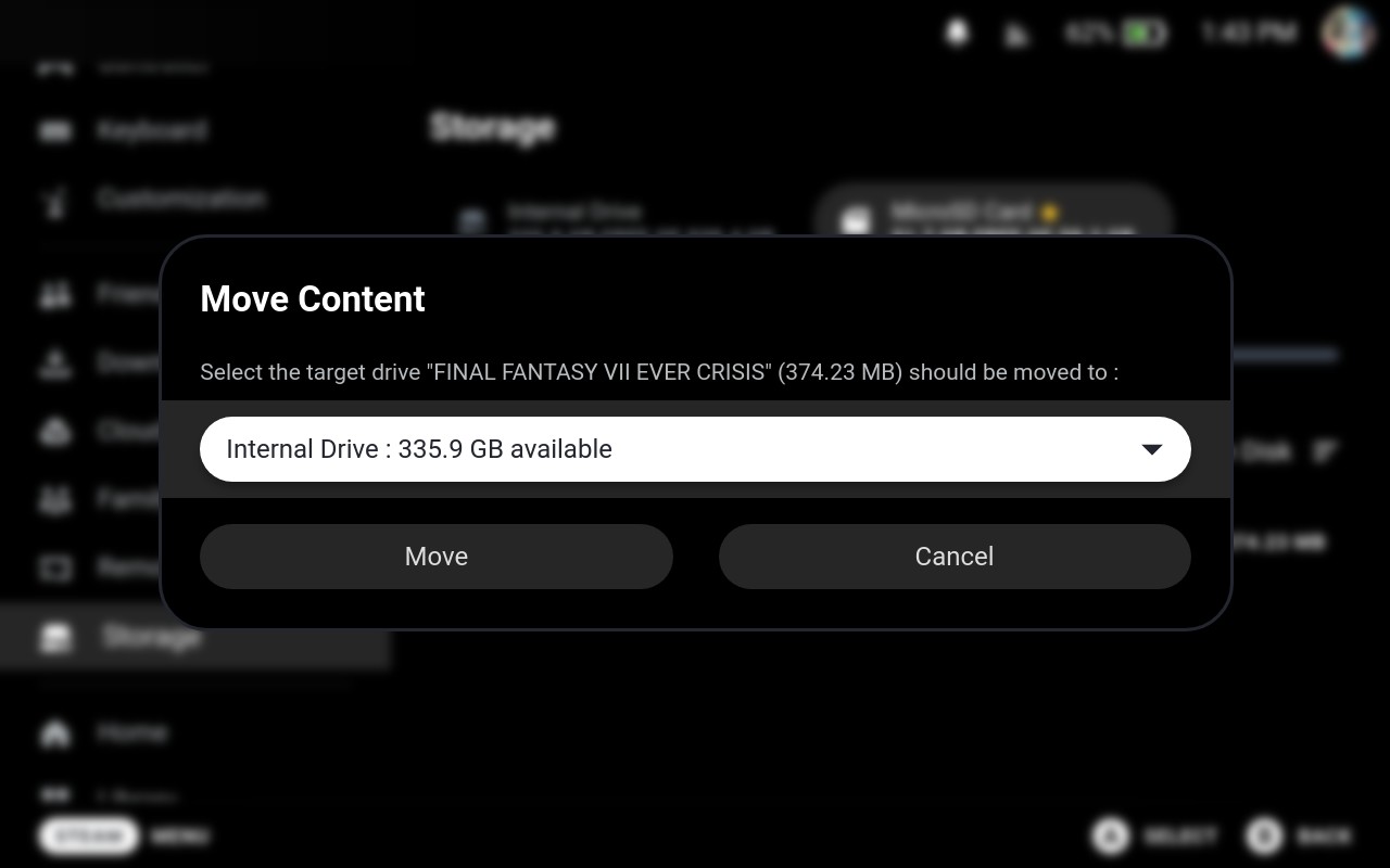 Moving the game to SSD or MicroSD card