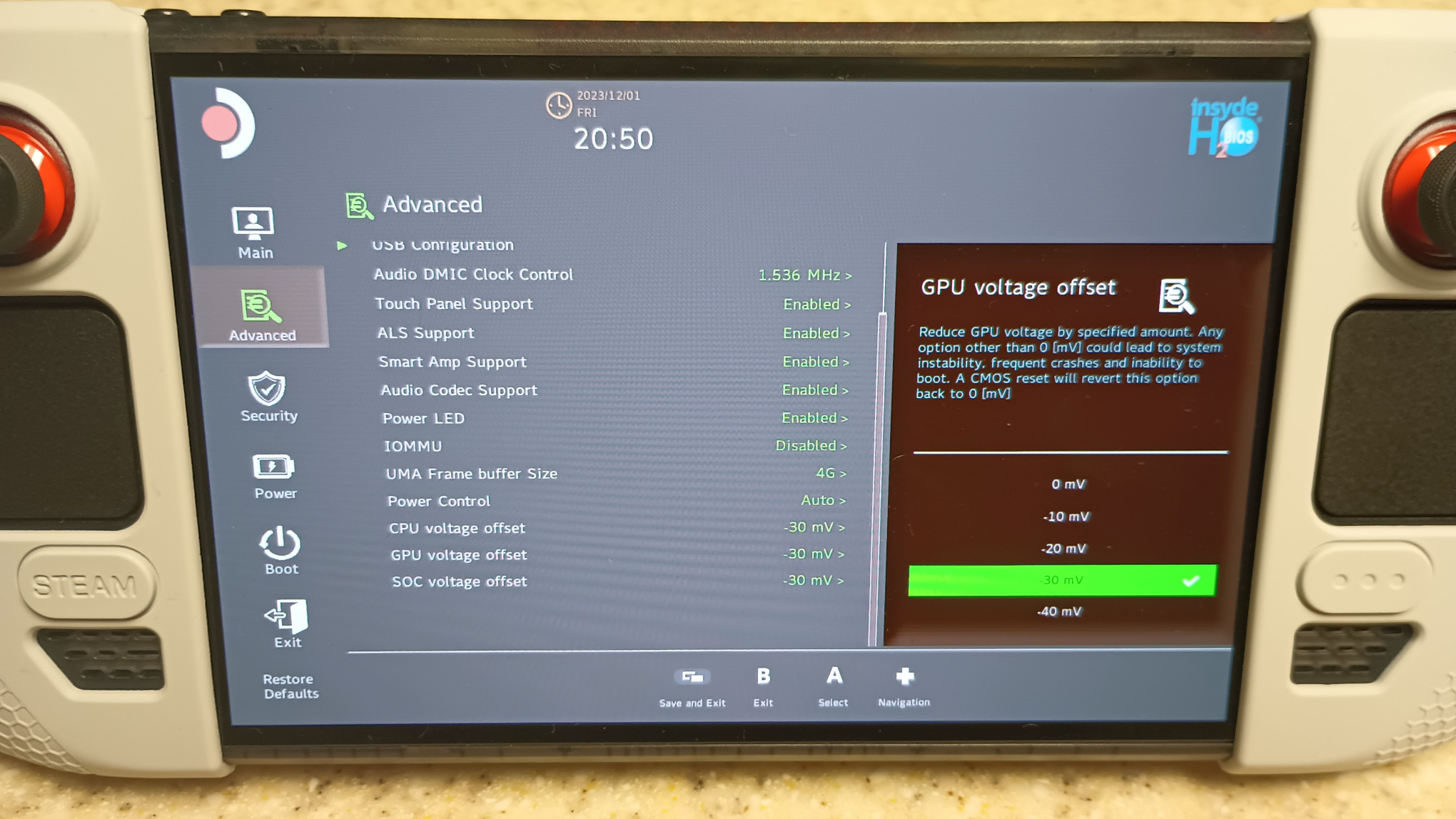 Undervolting the Deck OLED in BIOS