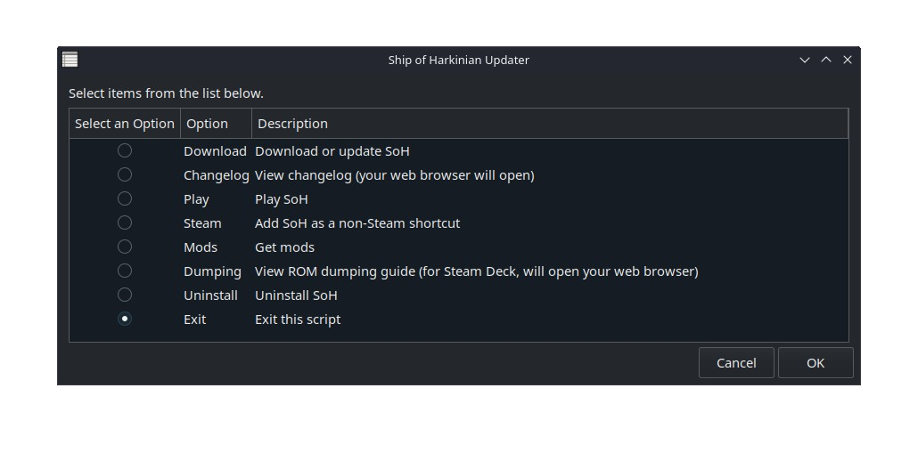 Ship of Harkinian Updater - main menu