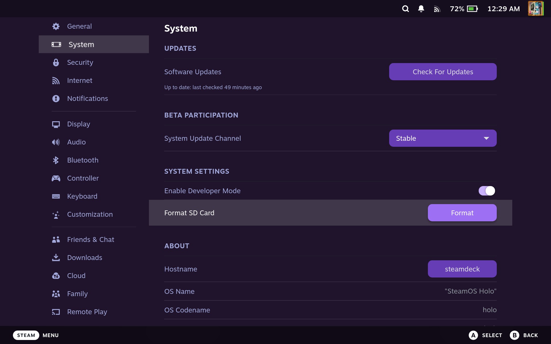 Format SD card option